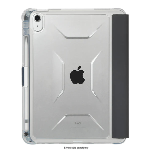 Clear rugged iPad case with black folio cover and side stylus holder