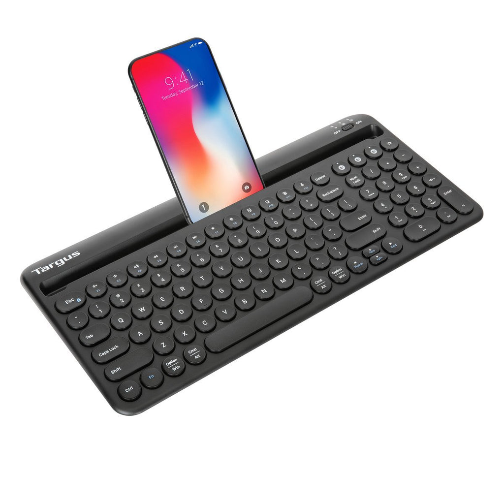 Multi-Device Bluetooth® Antimicrobial Keyboard with Tablet/Phone Cradle