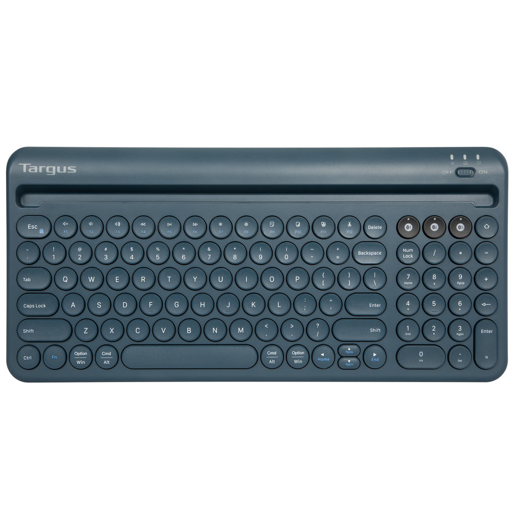 Multi-Device Bluetooth® Antimicrobial Keyboard with Tablet/Phone Cradle (Blue)